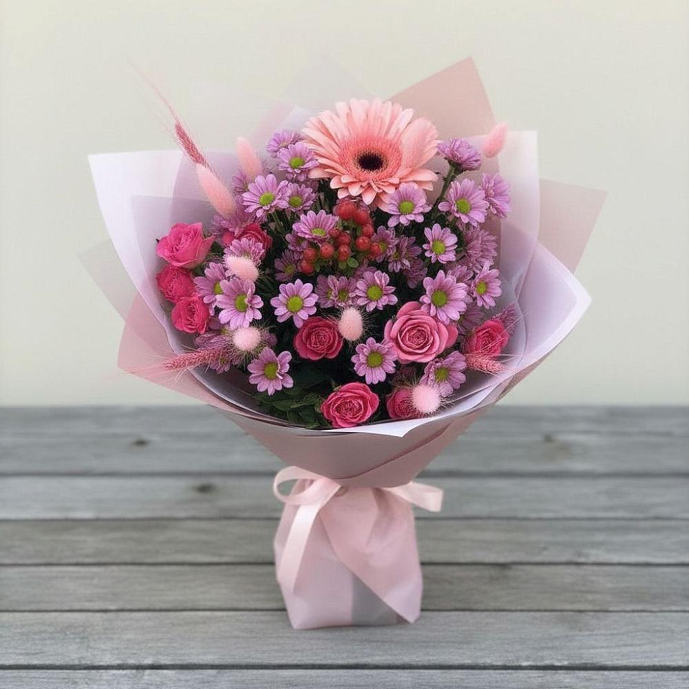Букет цветов из: Розы, Герберы и Хризантемы в Мирном Архангельской области
