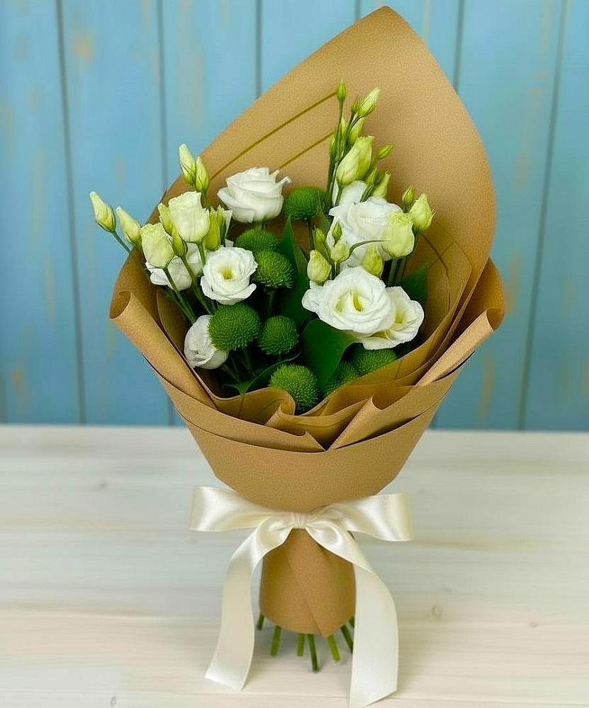 Букет цветов из: Хризантемы и Лизиантусы в Мирном Архангельской области