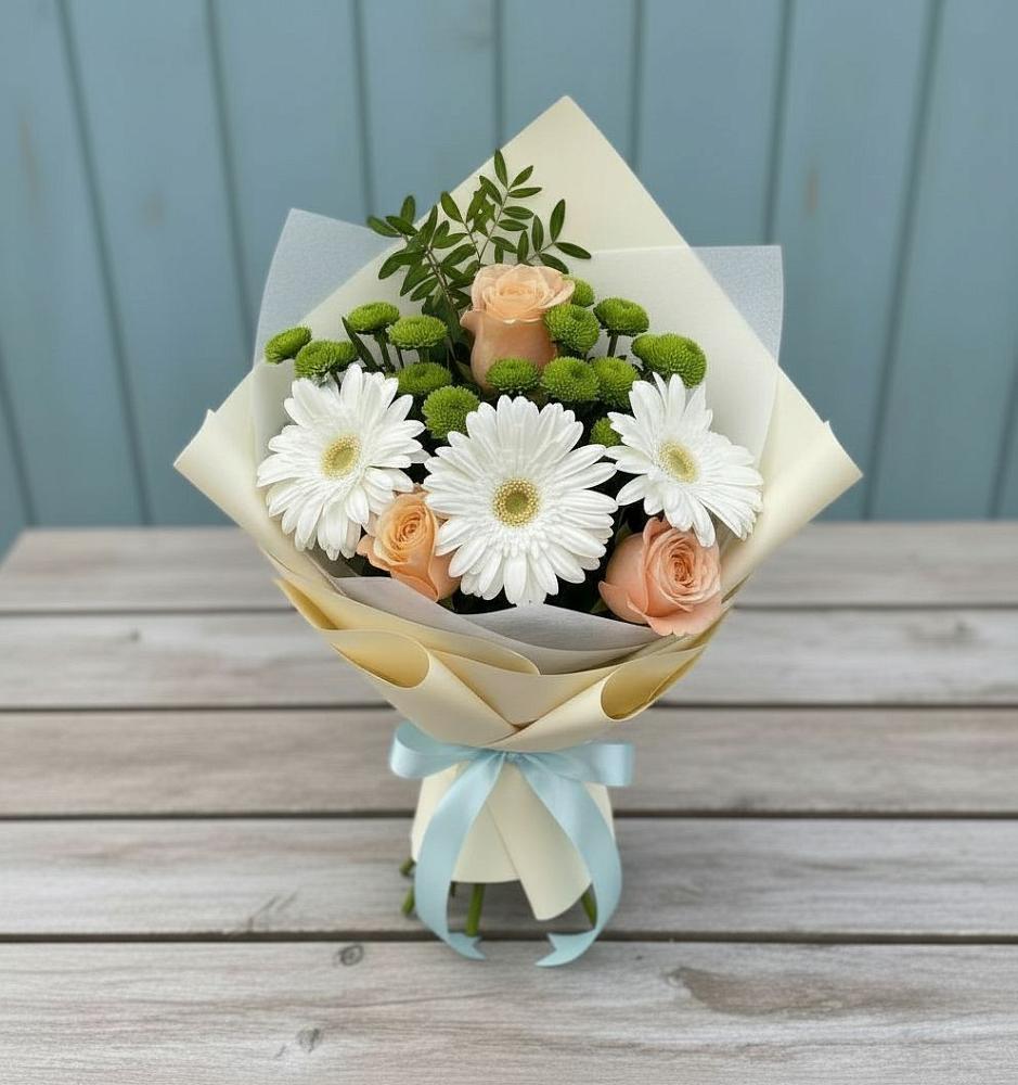 Букет цветов из: Герберы, Розы и Хризантемы в Мирном Архангельской области